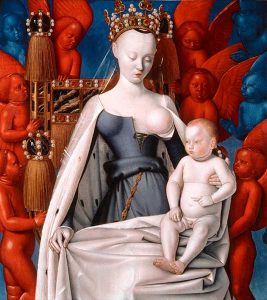 Jean Fouquet (1420-1480), La Vierge à l’enfant entourée d’anges, ca 1454, peinture sur bois, collection Musée des Beaux Arts d’Anvers